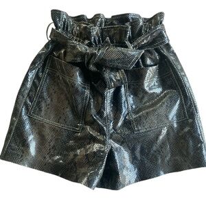 Blank NYC Faux Croc Embossed Black Leather High-Rise Shorts